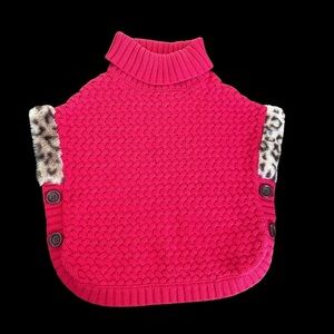 Aspen Kids Red Sweater Turtleneck Poncho Faux Fur